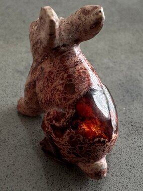 Miniature Handcarved Fire Opal Rabbit Sculpture Carving Figure Mexican Crystal